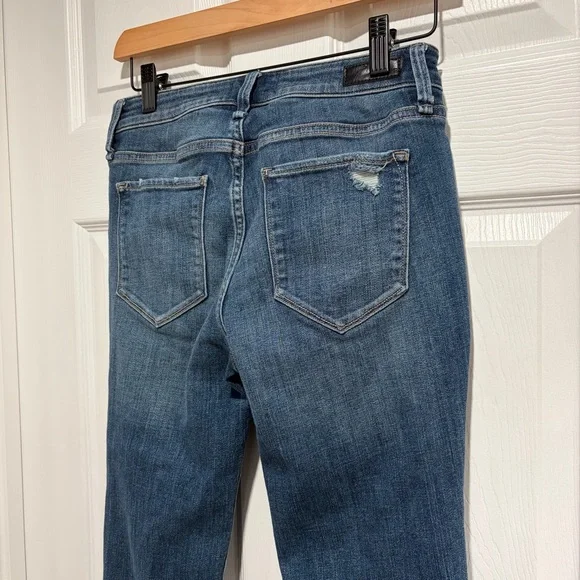 2/$25 Abercrombie & Fitch Blue Distressed Harper Low Rise Skinny Boot Cut Jeans - Picture 5 of 7